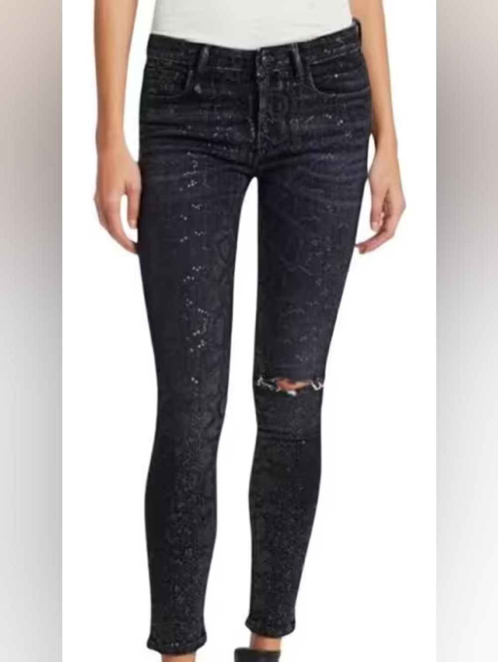 Nwt R13 Allison Skinny Fit Black Distressed Callen Snake Print Jeans With Rips - Picture 4 of 12